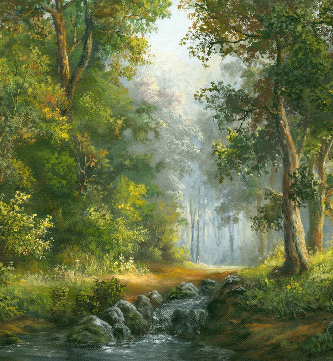 Serene woodland landscape painting