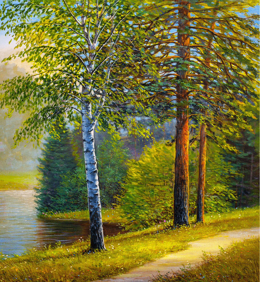 Serene landscape with river and trees