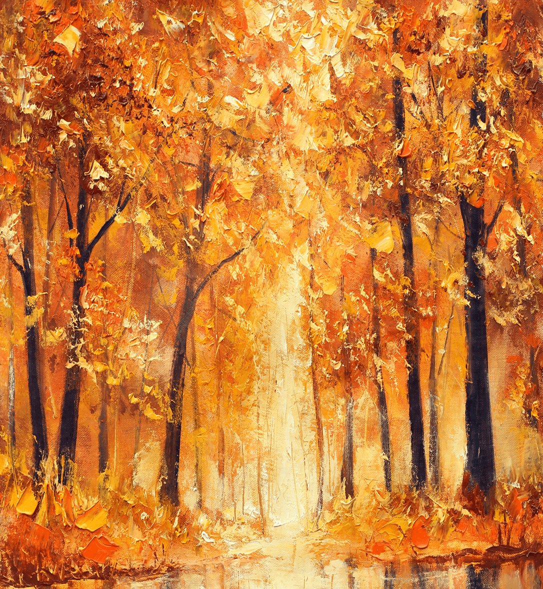 Autumn forest pathway with vibrant leaves