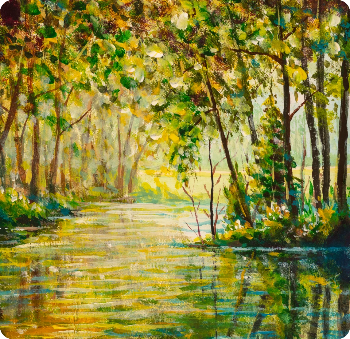 Tranquil woodland landscape with reflections